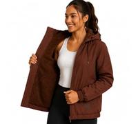 Reebok Womens Windbreaker Jacket - Water and Wind Resistant Midweight Cozy Sherpa Fleece Insulated Softshell Jacket for Women, Cognac, Small