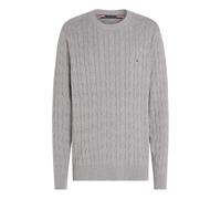 (L, Medium Grey) Tommy Hilfiger Mens Cable Knit Cotton Crew Neck Jumper