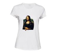 (L) Mona Lisa Portrait Painting Leonardo da Vinci White Ladies Women T Shirt Tee Top