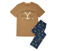 (L, Navy/Brown) Yellowstone Mens Logo Pyjama Set