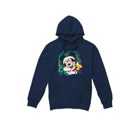 (L, Navy) Disney Mens Mickey Mouse Wreath Christmas Hoodie