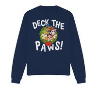 (L, Navy) Paw Patrol Unisex Adult Deck The Paws Christmas Sweatshirt