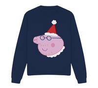 (L, Navy) Peppa Pig Unisex Adult Daddy Pig Santa Hat Sweatshirt