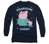 (L, Navy) Peppa Pig Unisex Adult Roarsome Daddy Pig Long-Sleeved T-Shirt
