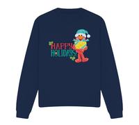 (L, Navy) Sesame Street Unisex Adult Happy Holidays Elmo Christmas Sweatshirt