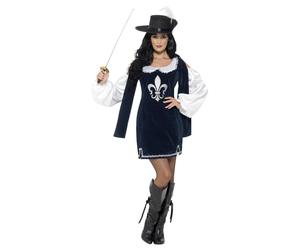 (L, Navy/White/Black) Smiffys Womens/Ladies Musketeer Costume Set