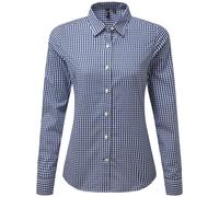 (L, Navy/White) Premier Womens/Ladies Maxton Gingham Long-Sleeved Shirt