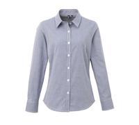 Premier Womens/Ladies Microcheck Long Sleeve Shirt (Navy/White) Cotton - Size Large