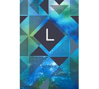 L - Notebook: Monogram Initial L - Personalized Blank Wide Lined Journal Gift with Modern Green & Blue Contemporary Starry Space Paint Splatter with Geometric Design for Men & Women
