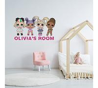 L.O.L Surprise! 4 Dolls Personalised Name Wall Sticker Art Home Decal Mural (60cm Width x 35cm Height)