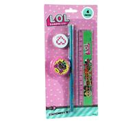 L.O.L Surprise! 4-Piece Stationery Set: Ruler, Pencil, Eraser & Pink Pencil Sharpener