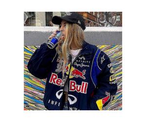 (L, One size) Retro Racing Bomber Jacket, Graphic Streetwear Style Y2K Apparel0620