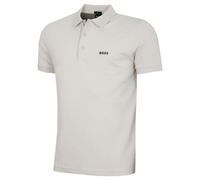 (L, Open Beige) Hugo Boss Mens Paule Rib Moisture Wicking UV Protection Golf Polo Shirt