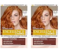 L’Oréal Excellence Permanent Hair Dye Colouring Cream, 100% Grey Coverage, With Pro-Keratin, Ammonia-Free, Universal Nudes, 8UC Light Copper (Pack of 2)
