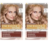 L’Oréal Excellence Permanent Hair Dye Colouring Cream, 100% Grey Coverage, With Pro-Keratin + Ammonia-Free, Universal Nudes, 8U Light Blonde (Pack of 2)