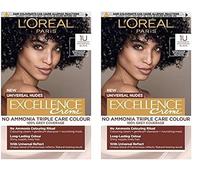 L’Oréal Paris Ammonia Free Permanent Hair Dye, 1U Universal Black, Complexion Flattering Reflects, Up to 100% Grey Coverage Hair Colour, All Hair Types, Excellence Crème Universal Nudes, 1 Application