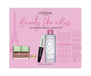L’Oréal Paris Gift Set, Includes Mascara, Clay Mask, and Micellar Water, Ultimate Skincare and Makeup Essentials for Beautified Skin and Eyes, Prep and Glow, Beauty Like a Boss