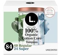 L. Organic Cotton Tampons Multipack - Regular + Super 42 Count x 2 Packs (84 Count Total) (Packaging May Vary)