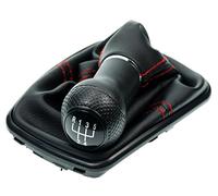 L&P A251-3 Gear Stick Gaiter in Black and Red with Red Stitching + Knob + Frame, Full Set with 5-Gears, S-Line, Look, 23 mm, Knob as Plug Play Replacement Part for 1L0711113