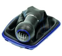 L&P A251-5 Gear Stick Gaiter in Black and Blue with Blue Stitching + Knob + Frame, Black with 5-Gears, S-Line, Look, 23 mm, Knob as Plug Play Replacement Part for 1L0711113