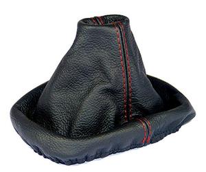 L & P Car Design Shift Boot Compatible with VW Polo 9N Gaiter - Genuine Leather Black, Stitching Color red - for Manual Gearbox