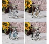 L&P Diamond Shaped Glass Glittering Yankee Compatible Tart/Fragrance Essential Oil Burner Wax Melt Tea Light Candle Holder (Gold)