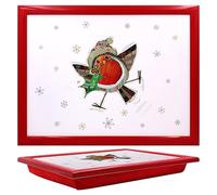 L & P Home & Gifts Christmas Bug Art Wood Xmas Bug Art Robin Laptray For Food Serving & Breakfast | Comfortable Lap Trays With Bean Bag Cushion | Durable Lap Trays For Eating On Lap For Adults