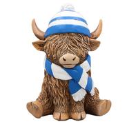 Highland Cow Figurine Blue Scarf & Hat Scottish Ornament Display Decoration