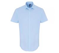 (L, Pale Blue) Premier Mens Stretch Fit Poplin Short Sleeve Shirt