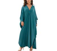 L-Peach Women Bohemian Kaftan Maxi Loungewear Nightgown Kimono Oversized Sleepwear Beach Dress Cover ups C Dark Cyan 2