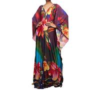 L-Peach Women Bohemian Kaftan Maxi Loungewear Nightgown Kimono Oversized Sleepwear Beach Dress Cover ups