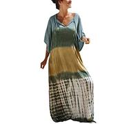 L-Peach Women Bohemian Kaftan Maxi Loungewear Nightgown Kimono Oversized Sleepwear Beach Dress Cover ups