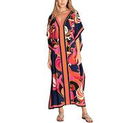 L-Peach Women Bohemian Kaftan Maxi Loungewear Nightgown Kimono Oversized Sleepwear Beach Dress Cover ups