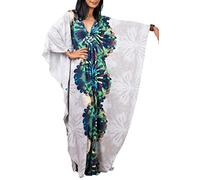 L-Peach Women Bohemian Kaftan Maxi Loungewear Nightgown Kimono Oversized Sleepwear Beach Dress Cover ups