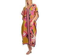 L-Peach Women Bohemian Kaftan Maxi Loungewear Nightgown Kimono Oversized Sleepwear Beach Dress Cover ups