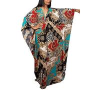 L-Peach Women Bohemian Kaftan Maxi Loungewear Nightgown Kimono Oversized Sleepwear Beach Dress Cover ups