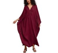 L-Peach Women Bohemian Kaftan Maxi Loungewear Nightgown Kimono Oversized Sleepwear Beach Dress Cover ups