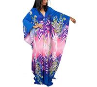 L-Peach Women Bohemian Kaftan Maxi Loungewear Nightgown Kimono Oversized Sleepwear Beach Dress Cover ups
