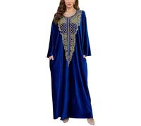 L-Peach Women's Embroidered Kaftan Loungewear Boho Homewear Oversized Kimono Maxi Beach Dress Cover Ups Robes