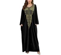 L-Peach Women's Embroidered Kaftan Loungewear Boho Homewear Oversized Kimono Maxi Beach Dress Cover Ups Robes