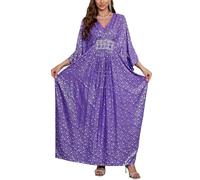 L-Peach Women's Embroidered Kaftan Loungewear Boho Homewear Oversized Kimono Maxi Beach Dress Cover Ups Robes