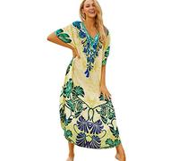 L-Peach Women's Summer Long Beach Dress Kimono Maxi Kaftan Cover ups Green Yellow
