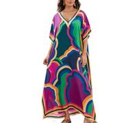 L-Peach Women's Summer Long Ethnic Print Beach Dress Kimono Maxi Kaftan Cover ups