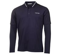 (L, Peacoat) Calvin Klein Mens 2023 Evans Hybrid Long Sleeve Recycled Golf Polo Shirt