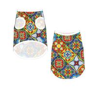 L Pet Breathable Sleeveless T-Shirt – Lightweight Mexican Ceramic Tile Print Tank Top Outfit for Small Medium Dogs