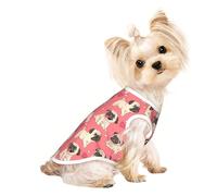 L Pet Breathable Sleeveless T-Shirt â€“ Soft Funny Cartoon Pug Puppy Dog Print Stretchy Vest for Dogs & Cats, Lightweight Tank Top