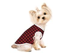 L Pet Breathable Sleeveless T-Shirt for Cats & Dogs â€“ Lightweight Red Black Buffalo Check Plaid Pattern Print Tank Top with Stretchy