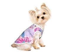 L Pet Breathable Sleeveless T-Shirt for Cats & Dogs - Lightweight Pink flower and blue dragonfly Print Tank Top with Stretchy