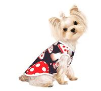 L Pet Breathable Sleeveless T-Shirt - Red White and Mushroom Print Stretchy Vest, Lightweight Tank Top for Small to Medium Pets