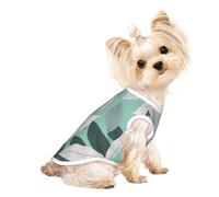 L Pet Breathable Sleeveless T-Shirt - Soft Mint Gray Leaves Print Stretchy Vest for Small Medium Dogs & Cats